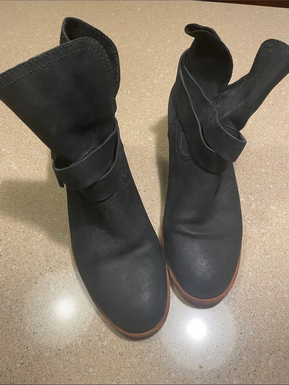 UGG Black Leather Ankle Booties with Wrap Strap